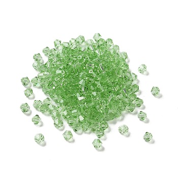 Transparent Glass Beads, Bicone, Medium Spring Green, 4x4x3.5mm, Hole: 1mm, 720pcs/bag