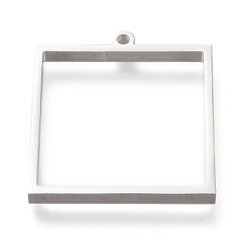 304 Stainless Steel Open Back Bezel Pendants, Double Sided Polishing, For DIY UV Resin, Epoxy Resin, Pressed Flower Jewelry, Square, Stainless Steel Color, 31x28x3mm, Hole: 2mm