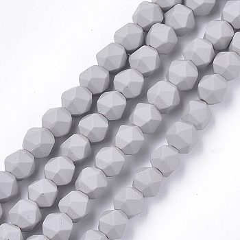 Spray Painted Non-magnetic Synthetic Hematite Beads Strands, Star Cut Round Beads, Faceted, Light Grey, 6x6x6mm, Hole: 0.8mm, about 64~67pcs/strand, 14.9 inch~15.7 inch