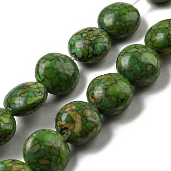 Dyed Synthetic Turquoise Beads Strands, Flat Round, Olive Drab, 8x5.5mm, Hole: 1mm, about 48pcs/strand, 15.63 inch(39.7cm)
