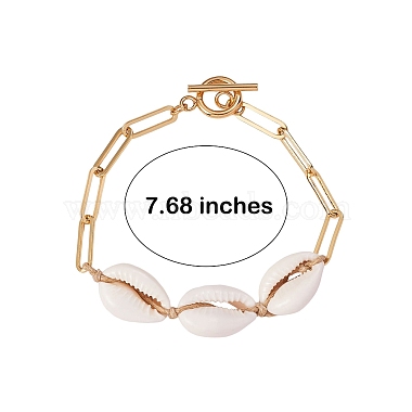 Bracelet à maillons en coquillage cauri naturel avec chaîne trombone pour femme(BJEW-SW00025)-6