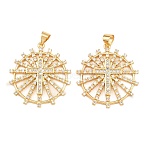 Brass Micro Pave Cubic Zirconia Pendants, Cross Charms, Long-Lasting Plated, Rack Plating, Lead Free & Cadmium Free, Real 18K Gold Plated, 27.5x25.5x2.5mm, Hole: 4.5x3.5mm(KK-C162-103B-G)