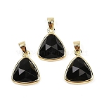 Natural Obsidian Pendants, with Golden Tone Brass Findings, Triangle, Faceted, 14x11.5x4.5mm, Hole: 2.5x3.5mm(G-O176L-16G)