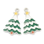 Alloy Enamel Pendants, Christmas Tree, Green, Platinum, 25x16x2mm, Hole: 1mm(X-ENAM-J649-18P)