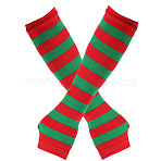 Acrylic Fiber Yarn Knitting Fingerless Gloves, Stripe Pattern Winter Warm Gloves with Thumb Hole, FireBrick, 310x80mm(COHT-PW0002-09-25)
