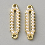 Alloy & White Plastic Pearl Links Connector Charms, Golden, Oval, 24x6.5x3mm, Hole: 1.6mm and 1.4mm(FIND-WH0365-082G-05)
