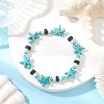 Synthetic Turquoise & Natural Lava Rock Beads Stretch Bracelets for Men Women, Starfish, Turquoise, Inner Diameter: 2-1/8 inch(5.5cm)(BJEW-JB11988-03)