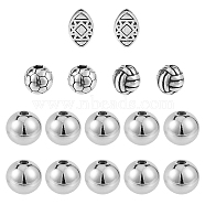 16Pcs 4 Style 201 & 304 Stainless Steel Beads, Volleyball/FootBall/Oval/Round, Antique Silver & Stainless Steel Color, 8~12.5mm, Hole: 1.2~3mm(STAS-DC0014-51)