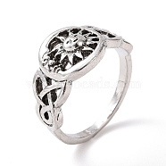 Retro Alloy Sun with Trinity Knot Finger Ring for Men Women, Antique Silver, US Size 8 3/4(18.7mm)(RJEW-B045-01)