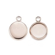 Ion Plating(IP) 304 Stainless Steel Pendant Cabochon Settings, Plain Edge Bezel Cups, Flat Round, Rose Gold, Tray: 8mm, 13x10x2mm, Hole: 2mm(STAS-G127-13-8mm-RG)