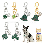 CHGCRAFT 6Pcs Alloy Enamel Keychain, with Iron Bell Charms and Iron Open Jump Rings, Clover, Dark Green, 3.5~5.9cm, 6pcs/set, 2 sets/box(HJEW-CA0001-28)