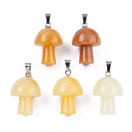 Natural Topaz Jade Pendants, with Stainless Steel Snap On Bails, Mushroom Shaped, 24~25x16mm, Hole: 5x3mm(G-N0325-10M)