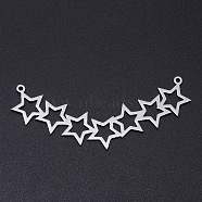 201 Stainless Steel Laser Cut Pendants, Hollow Star, Stainless Steel Color, 24x59.5x1mm, Hole: 1.4mm(STAS-S105-T884-1)