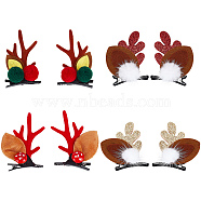 CRASPIRE 4 Pairs 4 Style Christmas Theme Antler Cloth & Iron Alligator Hair Clips, Hair Accessories for Women Girls, Mixed Color, 72~77x46~54x10~26.5mm, 1 pair/style(PHAR-CP0001-16)