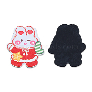 Printed Embossed Opaque Acrylic Cabochons, Christmas Style, Rabbit with Candy Cane, Red, 33x28.5x2mm(OACR-N135-02B-01B)