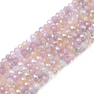 Electroplate Glass Beads Strands, AB Color Plated, Faceted, Rondelle, Pink, 3x2.5mm, Hole: 0.7mm, about 188~190pcs/16.93 inch~17.71 inch(43~45cm)(EGLA-S192-001A-B02)