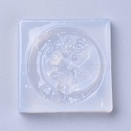 Food Grade Silicone Molds, Resin Casting Molds, For UV Resin, Epoxy Resin Jewelry Making, Ring with Flower, White, 46x46x10mm, Inner Diameter: 39mm(DIY-L026-066)