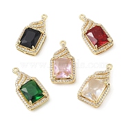 Brass with K9 Glass & Rhinestone Pendants, Light Gold, Rectangle Charms, Mixed Color, 23x12x6mm, Hole: 1.5mm(KK-C024-24KCG)