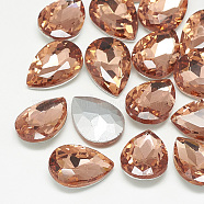 Pointed Back Glass Rhinestone Cabochons, Back Plated, Faceted, teardrop, Vintage Rose, 10x7x4mm(RGLA-T081-7x10mm-08)