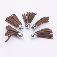 Suede Tassels, with Brass Findings, Nice for DIY Earring or Cell Phone Straps Making, Platinum, Coconut Brown, 55~65x12mm, Hole: 1.5mm(X-FIND-H004-14)