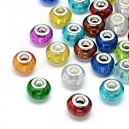 Resin European Beads, Large Hole Beads, with Silver Color Plated Brass Cores, Rondelle Large Hole Beads, Mixed Color, 13.5x9~9.5mm, Hole: 5mm(RPDL-S008-M)