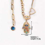 Cool Rock Brass Enamel Chain Colorful Evil Eye Hamsa Hand Pendant Necklaces for Women, Golden(MB2502)