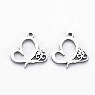 201 Stainless Steel Charms, Cut, Heart with Flower, Stainless Steel Color, 14x13x1mm, Hole: 1.2mm(STAS-Q240-055P)