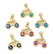 Car Brass Micro Pave Cubic Zirconia Pendants, with Enamel & Shell, Long-Lasting Plated, Lead Free & Cadmium Free, Real 18K Gold Plated, Mixed Color, 14x16x3mm, Hole: 4x5mm(KK-K385-047G)