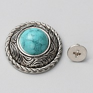 Zinc Alloy Buttons, with Synthetic Turquoise and Iron Screws, for Purse, Bags, Leather Crafts Decoration, Flat Round, Turquoise, 20x9.5mm, Hole: 2.5mm(BUTT-WH0028-36B-02)