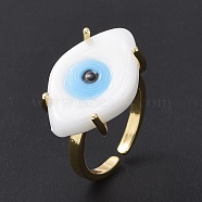 Lampwork Oval with Evil Eye Open Cuff Ring, Real 18K Gold Plated Brass Lucky Jewelry for Women, Lead Free & Cadmium Free, White, US Size 6 1/4(16.7mm)(RJEW-I086-13G-05)