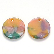 Cellulose Acetate(Resin) Pendants, Flat Round, Colorful, 17x3mm, Hole: 1.2mm(KY-S161-018A-06)