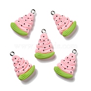 Opaque Resin Pendants, with Platinum Tone Iron Loops, Imitation Food, Watermelon, Pink, 25x16.5x5.5mm, Hole: 2mm(RESI-D055-024P)