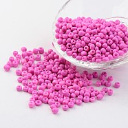 6/0 Baking Paint Glass Seed Beads, Hot Pink, 4~5x3~4mm, Hole: 1~2mm, about 427pcs/50g(X-SEED-S003-K2)