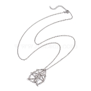 Crystal Stone Cage Pendant Necklaces, 304 Stainless Steel Cable Chain Necklaces, Stainless Steel Color, 23.43 inch(59.5cm)(NJEW-JN04757-03)