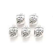 Tibetan Style Alloy European Beads, Large Hole Beads, Cadmium Free & Lead Free, Leaf, Antique Silver, 15x9x8mm, Hole: 5mm, about 380pcs/1000g(TIBE-N006-74AS-LF)