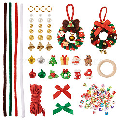 DIY Christmas Wreath Making Kits, include 80Pcs Pipe Cleaners, 6Pcs Unfinished Wood Linking Rings, 24Pcs Aluminum Bell Charms, 175Pcs Plastic Beads, 48Pcs Resin Cabochons, Mixed Color, 300x5mm(DIY-TA0014-56)