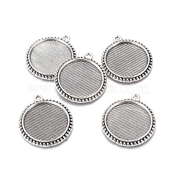Tibetan Style Alloy Pendant Cabochon Settings, Flat Round, Antique Silver, Tray: 24.5mm, 35x31x2.5mm, Hole: 2mm(TIBE-G014-01AS)