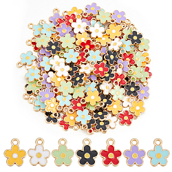 140Pcs 7 Colors Alloy Enamel Charms, Golden, Flower Charms, Mixed Color, 12.5x10x1.5mm, Hole: 1.6mm, 20pcs/color(ENAM-HY0003-03)