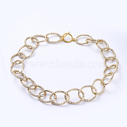 Aluminum Cable Chain Necklaces, with Alloy Toggle Clasps, Textured, Light Gold, 16.92 inch(43cm)(NJEW-JN02797-03)