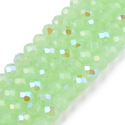 Electroplate Glass Beads Strands, Imitation Jade Beads, Half Plated, Rainbow Plated, Faceted, Rondelle, Light Green, 4x3mm, Hole: 0.4mm, about 113~115pcs/strand, 41~41.5cm(EGLA-A044-J4mm-L08)