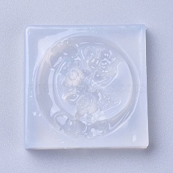 Food Grade Silicone Molds, Resin Casting Molds, For UV Resin, Epoxy Resin Jewelry Making, Ring with Flower, White, 46x46x10mm, Inner Diameter: 39mm(DIY-L026-066)