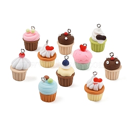 Opaque Resin Pendants, with Platinum Iron Finding, Cake Charms, Mixed Color, 21~28x16~19mm, Hole: 2mm(RE-T003-02)