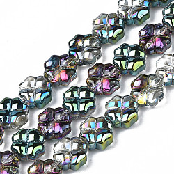 Electroplate Half Translucent Glass Beads Strands, Clover, Colorful, 8x8x4mm, Hole: 0.8mm, about 80pcs/strand, 25.59 inch(65cm)(EGLA-S193-05)