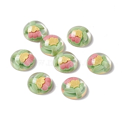 Transparent Flower Resin Cabochons, Half Round, Dark Sea Green, Flower Pattern, 24.5x9.5mm(RESI-G034-B06)