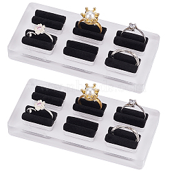 6 Slot Rectangle Acrylic Finger Ring Display Stands, Ring Organizer Holder with Black Sponge Inside, WhiteSmoke, 11x5.2x1.2~1.6cm(AJEW-WH0165-18)