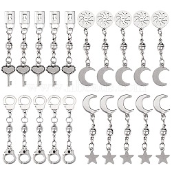 20 Sets 4 Style Round Brass Magnetic Clasps, with 304 Stainless Steel Charms & Jump Rings, Mixed Color, 46~56mm, 5sets/style(FIND-SZ0001-94)