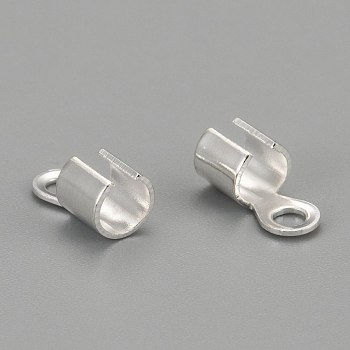 Silver Color Plated Brass Folding Crimp Ends, Fold Over Crimp Cord Ends, 10x5x3mm, hole: 2mm, Inner Diameter: 3mm