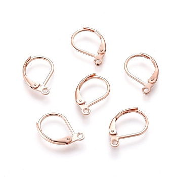 304 Stainless Steel Leverback Earring Findings, with Loop, Rose Gold, 15.5x10x1.5mm, Hole: 1.5mm