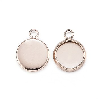 Ion Plating(IP) 304 Stainless Steel Pendant Cabochon Settings, Plain Edge Bezel Cups, Flat Round, Rose Gold, Tray: 8mm, 13x10x2mm, Hole: 2mm