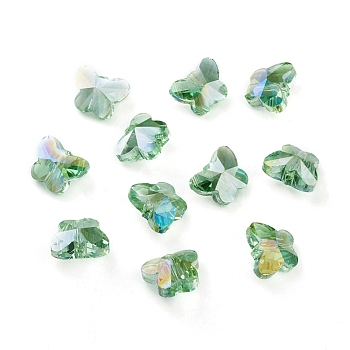 Transparent Electroplate Glass Beads, Faceted, Butterfly, AB Color Plated, Light Green, 8x10x5.5mm, Hole: 1mm